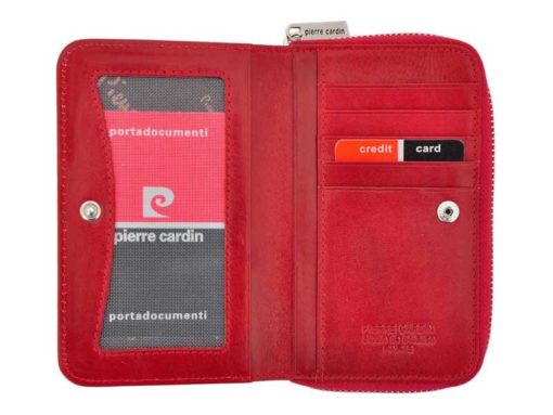Pierre Cardin Women Leather Wallet with Zip Red-5969