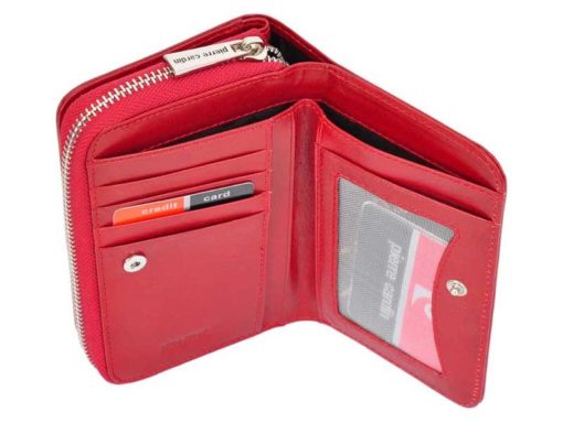 Pierre Cardin Women Leather Wallet with Zip Red-5973