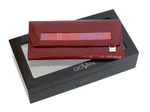 Giovani Woman Leather Wallet Swarovski Line Red-4481