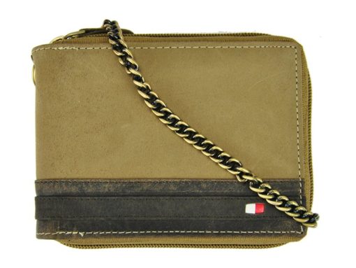 Always Wild Man Leather Wallet with zip and chain dark and light brown-7190