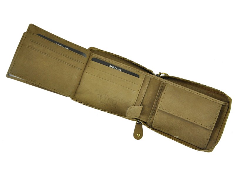 Always Wild Man Leather Wallet with zip and chain light brown and brown-7199