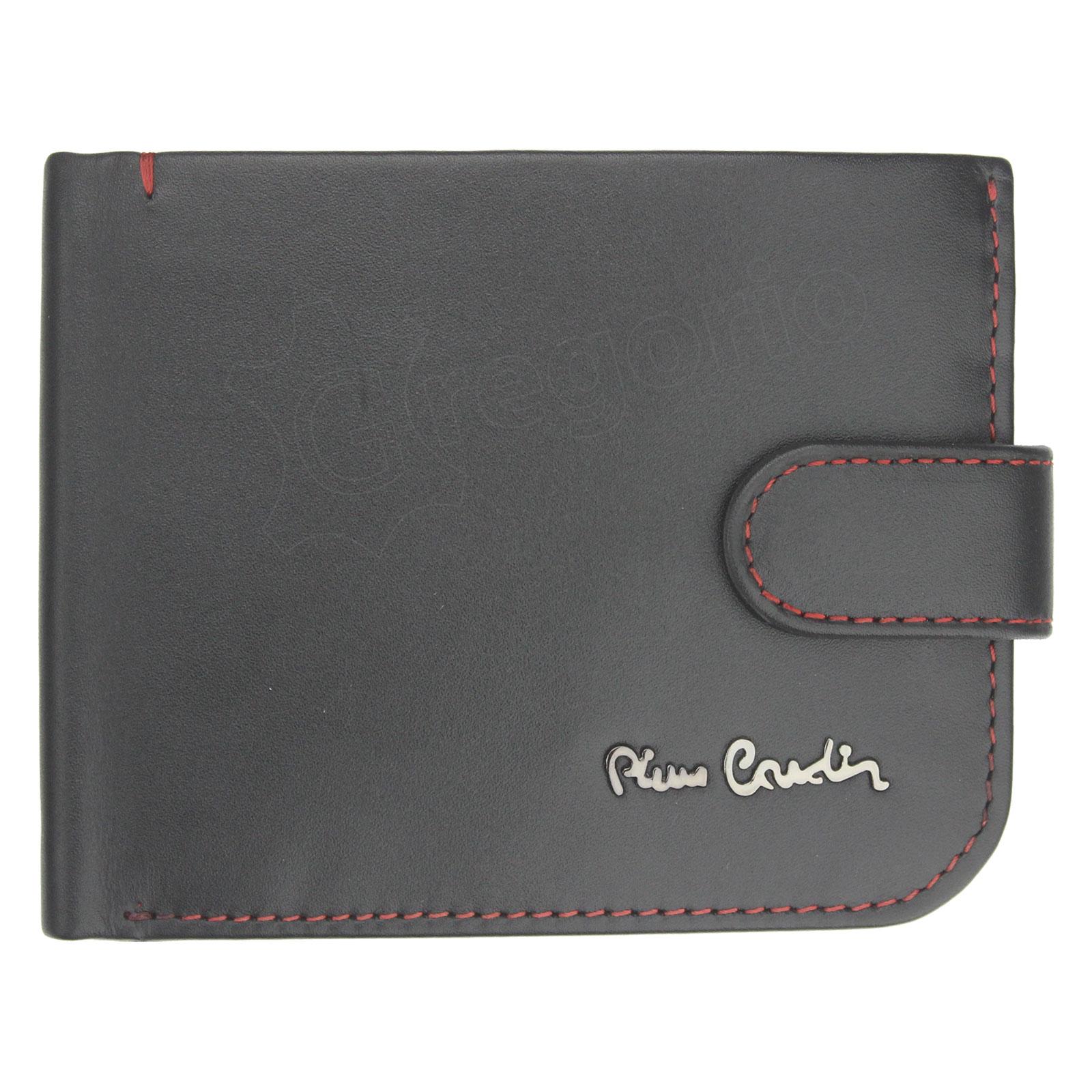Pierre Cardin Unique Leather Wallet for Men Black with red thread - TILAK35 324A RFID