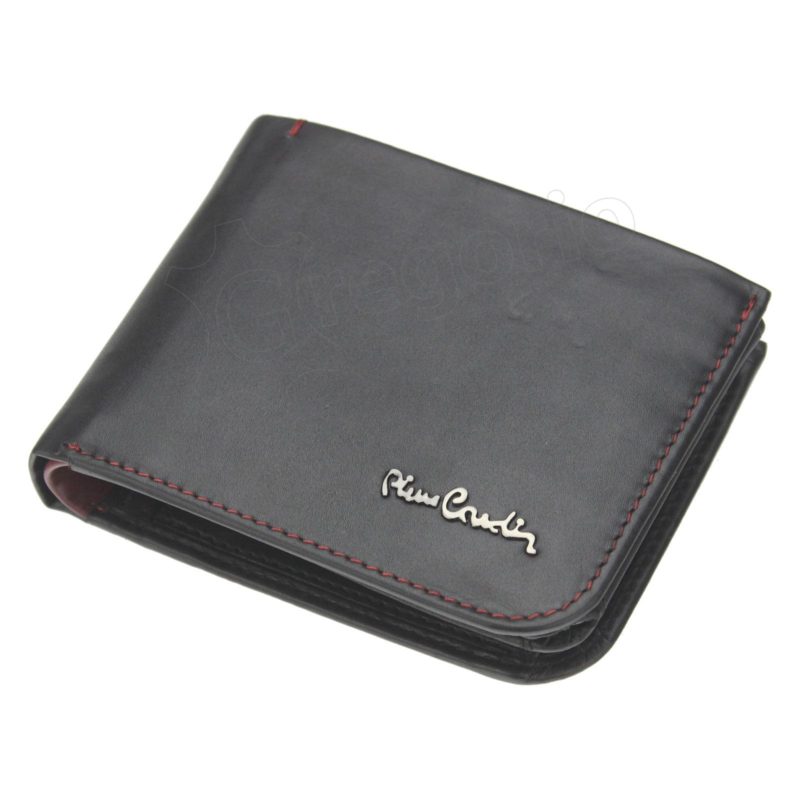 Pierre Cardin Unique Leather Wallet for Men Black with red thread